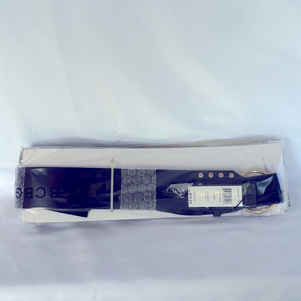 NWT BCBGMAXZRIA FAUX SUEDE BLACK FRINGE BELT SIZE ML - Picture 2 of 8